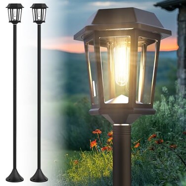 DOESLAG 2 Pack Solar Lamp Post Lights Outdoor 63 Solar Pole Lights for Outside3000K Warm White Dusk to Dawn Waterproof Floor Lamps for Patio Yard Pathway Driveway