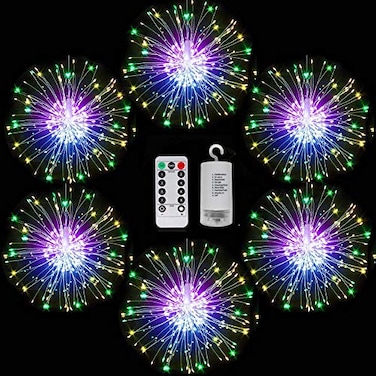FOOING 6 Pack Firework Lights led Copper Wire Starbursts String Lights 8 Modes Battery Operated Fairy Lights with RemoteDecorative Hanging Lights for Party Patio Bedroom Christmas Decoration