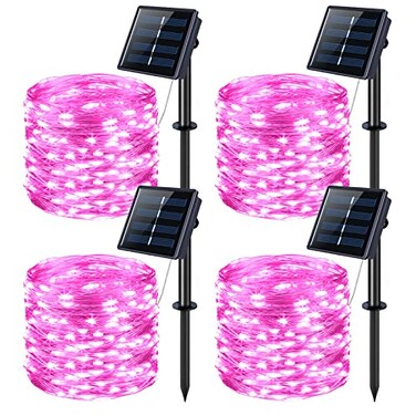 JMEXSUSS 4 Pack Pink Solar Lights Each 33ft 100 LED Solar String Lights Outdoor Waterproof 8 Modes Copper Wire Pink Fairy Light for Yard Patio Garden Party Wedding Decorations