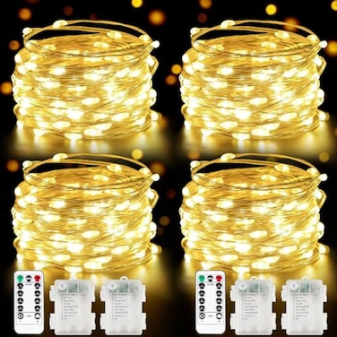 Albelt 4 Pack 100 LED Fairy Lights Battery Operated with Remote 33FT Waterproof Twinkle Lights with Timer 8 Modes Fairy String Light Outdoor Indoor for Bedroom Classroom DIY Christmas Decor Warm White