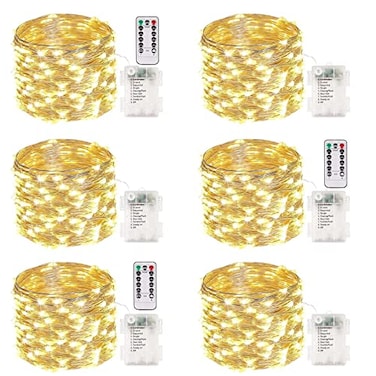 Albelt 6 Pack 100 LED Fairy Lights Battery Operated with Remote 33FT Waterproof Twinkle Lights with Timer 8 Modes Fairy String Light Outdoor Indoor for Bedroom Classroom DIY Christmas Decor Warm White