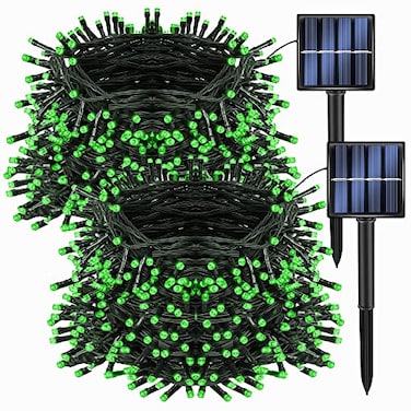 Dazzle Bright 2 Pack Total 400LED 132FT Green Christmas Solar String Outdoor Lights St Patricks Day Solar Powered with 8 Modes Waterproof Fairy Lights for Patio Garden Tree Party Yard Decoration