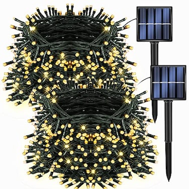 Dazzle Bright 2 Pack Total 400LED 132FT Warm White Christmas Solar String Outdoor Lights Solar Powered with 8 Modes Waterproof Fairy Lights for Bedroom Patio Garden Tree Party Yard Decoration