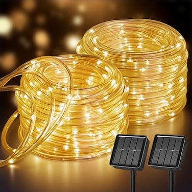 Brightown 2 Pack Solar Rope Lights Total 78FT 200LED Warm White Solar String Lights Outdoor IP65 Waterproof Solar Powered Fairy Lights with 8 Lighting Modes for Yard Garden Patio Tree Decoration