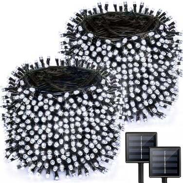 Albelt 2 Pack Solar String Lights for Outside 170 FT 480 LED Solar String Lights Outdoor with 8 Modes Memory Function Super Long Waterproof Solar Chrismas Lights for Tree Party Decorations Cool White