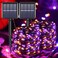 YAOZHOU Halloween Decorations Outdoor Lights Solar String Lights Purple Orange IP67 Waterproof 2 Pack Total 200 LED 66FT 8 Modes Fairy Lights Outside Fall Decor for Tree Garden Patio Fence Lawn