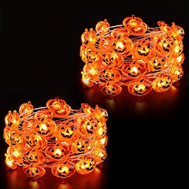 Jnaurb Halloween Pumpkin Lights 2 Packs 135ft 40 LED Battery Operated LED Pumpkin String Lights Waterproof Orange String Lights for IndoorOutdoor Wedding Bedroom Home Window Halloween Decorations