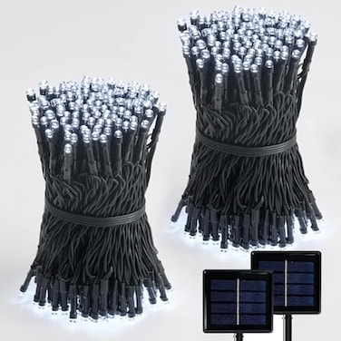LALAPAO Solar String Lights 2 Pack Outdoor Light Total 400 LED 144FT Solar Christmas Lights 8 Modes Oudoor Waterproof for Tree Patio Yard Garden Christmas Parties Decoration White