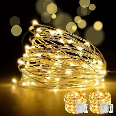 YoTelim LED Fairy String Lights with Remote Control 2 Set 100 LED 33ft10m Micro Silver Wire Indoor Battery Operated LED String Lights for Garden Home Party Wedding Festival DecorationsWarm White