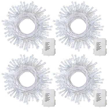 DealBeta 4 Pack Battery Operated Christmas String Lights165Ft 50LED Tree Lights Timer Auto Onoff Clear Wire Christmas Lights8 Modes Fairy Lights Indoor Outdoor Light for Xmas Tree Wreath Garden Patio