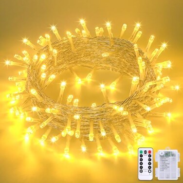 JMEXSUSS 33ft 100 LED Warm White String Lights for Room Decor Battery Operated Christmas Lights with 8 Modes Remote Twinkle Fairy Mini Lights for Bedroom Home Wall House Decor