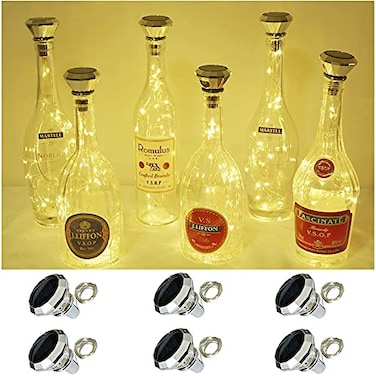 Cynzia Solar Wine Bottle Lights 6 Pack 20LED Solar Powered Diamond Cork Lights Waterproof Outdoor Fairy String Light for Garden Patio Party Wedding Holiday Decor Warm White