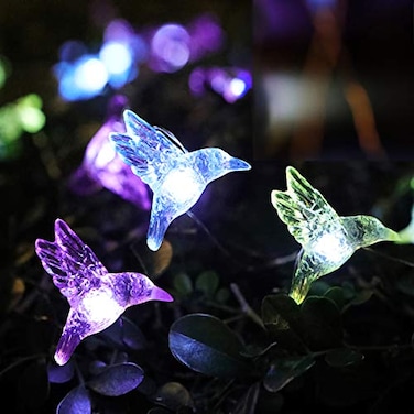 WSgift Solar Hummingbird String Lights 158 Ft 30 Warm White LED Outdoor Waterproof Bird Fairy String Lights for Garden Yard Outdoor Decorations