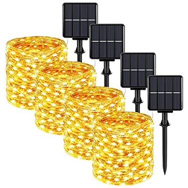 BesLowe Extralong 288FT 800LED Solar Fairy String Lights 4Pack 72FT 200 LED Outdoor Twinkle Lights Waterproof 8 Lighting Modes Warm White Copper Wire Lights for Deck Backyard Tree Garden Fence Pool Pa