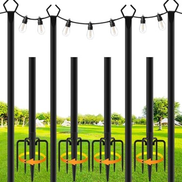 SINLEY 4 Pack String Light Poles10 Ft Metal Poles with Fork for Outdoor String LightsOutdoor Light Poles with ForkPolesPostStand for OutsidePatioDeckBackyardGarden WeddingParty