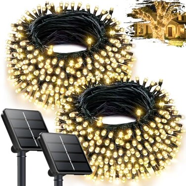 OZS 2Pack 240LED Solar String Lights Outdoor Waterproof Solar Christmas Lights with 8 Modes Memory Auto OnOff Solar String Lights for Outside Xmas Tree Garden Yard Patio Wedding Decor Warm White