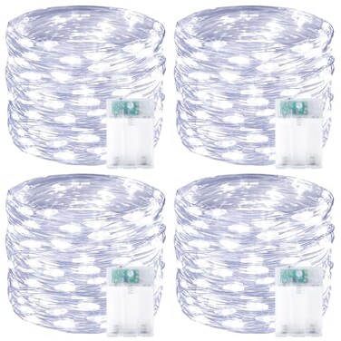 BOSSERN 4 Pack 60 LED Fairy Lights Battery Operated with Timer 20FT Waterproof String Lights Indoor Outdoor Cuttable Battery Light for Home Bedroom Wedding DIY Centerpiece Christmas Decorations Cool W