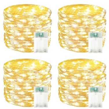 BOSSERN 4 Pack 60 LED Fairy Lights Battery Operated with Timer 20FT Waterproof String Lights Indoor Outdoor Cuttable Battery Light for Home Bedroom Wedding DIY Centerpiece Christmas Decorations Warm W