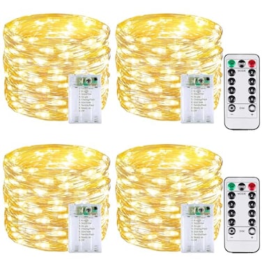BOSSERN 4 Pack 60 LED Fairy Lights Battery Operated with Remote 8 Modes String Lights Indoor Outdoor Cuttable Battery Light for Home Bedroom Wedding DIY Centerpiece Christmas Decorations Warm White