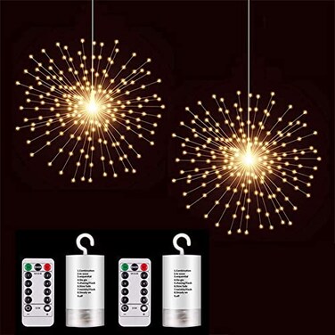 PXBNIUYA 2 Pack Starburst Sphere Lights200 LLED Firework Lights 8 Modes Dimmable Remote Control Waterproof Hanging Fairy Light Copper Wire Light for Patio Parties Christmas Battery Operated
