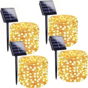 BHCLIGHT Solar String Lights Outdoor 4 Pack 160FT 400 LED Solar Twinkle Lights for Outside Waterproof Copper Wire with 8 Modes Solar Fairy Lights for Garden Yard Wedding Christmas Tree Decor Warm Whit