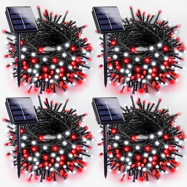 EXF 4pack Red and White Solar Christmas Lights Outdoor Waterproof 400LED 132FT Solar Powered LED String Lights Green Wire with 8 Modes Solar Fairy Lights for Xmas Tree Party Wedding Garden Fence Decor