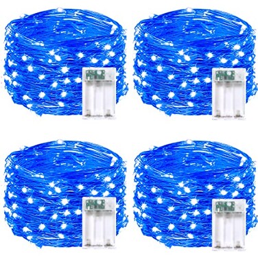BOSSERN 4 Pack 60 LED Fairy Lights Battery Operated with Timer 20FT Waterproof String Lights Indoor Outdoor Cuttable Battery Light for Home Bedroom Wedding DIY Centerpiece Christmas Decorations Blue