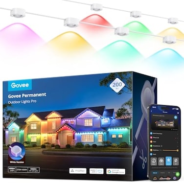 Govee Permanent Outdoor Lights Pro 200ft with 120 RGBIC LED Lights for Daily and Accent Lighting 75 Scene Modes for Patio Decor IP67 Waterproof Works with Alexa Google Assistant Matter White
