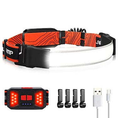 Adelante LED Headlamp Flashlight 1000LM 230WideBeam Rechargeable Head Lamp for Adults Red Taillight 4 Clips Waterproof Hard Hat Light Headlamps for Running Hiking and Camping
