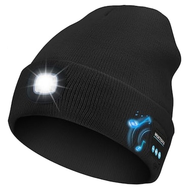 MOXTOYU Bluetooth Beanie with Light USB Rechargeable LED Headlamp Winter Hat Christmas Stocking Stuffers Gifts for Men Women Hatlight for Running Hiking Hunting Skiing Black