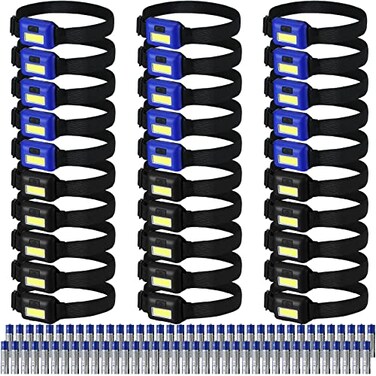 Macarrie 30 Pcs LED Headlamp Flashlight for Adults Outdoor Mardi Gras Flashlight Headlamps with Adjustable Headband Waterproof Head Lights with 3 Modes 90 AAA Batteries for Forehead Work Family Camp