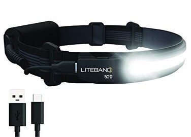 OPTIMAL VENTURES LITEBAND ACTIV Rechargeable LED Headlamp 520 Lumens 210 Wide Beam Lightweight NoBounce Fit IPX4 Weather Resistant Black