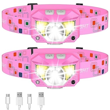 LHKNL Headlamp Flashlight High Lumen Bright LED Rechargeable Headlight with White Red Light 2Pack Waterproof Motion Sensor Head Lamp 8 Mode for Camping Running Hiking Fishing Gear Pink