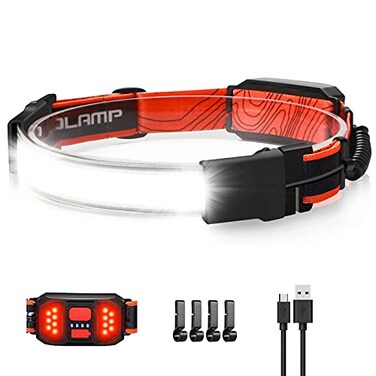 Spriak LED Headlamp Flashlight 1000lumens 230 Broadbeam Headlight USB Rechargeable Head Lamp with Red Taillight Lightweight Waterproof Headlamps for Camping Running Hiking Hard Hat Headlamp