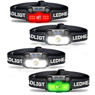 HOKOILN 4Pack LED Headlamp Rechargeable with Green Red Light 1300 Lumen UltraBright Flashlight Headlight for Camping Running Hiking Fishing Waterproof with 7 Modes