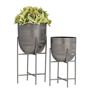Deco 79 Metal Small Brushed Dome Planter with Removable Stand Set of 2 12 9H Gray