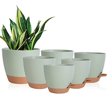 Vanslogreen Planters for Indoor Plants 87656555 Inch Self Watering Planters with Drainage Hole Plastic Planters Flower Pots for Indoor Outdoor Plants Green