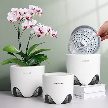 Meshpot Orchid Pots with Holes for Repotting Double Layer Plastic Imitate Ceramic Orchid Planter Provide Good Air Circulation Clear Orchid Pot Match Decorative Orchid Container 5 Inch Set of 3