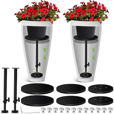 RimCereal 2 Pack Adjustable Height Planter Inserts for Large Pots Iron Rise Plant Fillers Risers Metal Planter Lift Insert for Square Round Taper Pots6 8 10 Base or Top17532