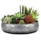 MyGift 11inch Galvanized Silver Metal Round Planter Bowl with BrassTone Pebbled Rim Handcrafted in India