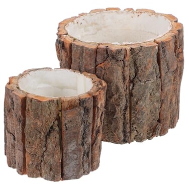 ARTIBETTER Rustic Bark Flower Pot Natural Tree Bark Design WaterResistant Planter for Planting Flowers Garden Decor Porch or Rustic Wedding Decoration