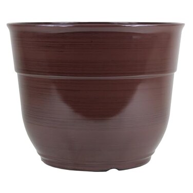 Garden Elements IndoorOutdoor Glazed Brushed Happy Plastic Planter Large Dark Brown 15