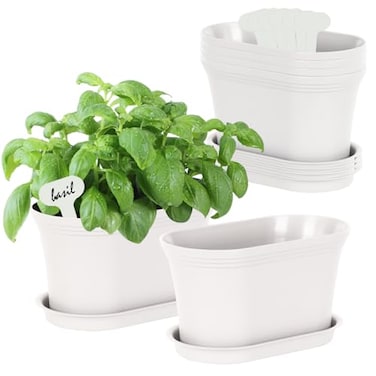 Oliz Windowsill Garden Pots White Plastic Flower Pots with Drainage Tray for Herb Succulents African Violet Pack of 6