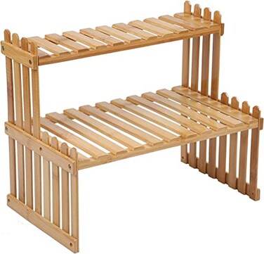 GURECOD 146185 2 Tiers Bamboo Plant Stand ShelfDesk Flower Pot HolderAdjustable Desktop Shelf Display Organizer Ladder Rack for Office Decorate Storage RackKitchen Rack 185 Length