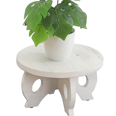 VZODESR Small Plant Stand Kitchen Display Stand 10 inch Plant Holder Plant Stool Round Stand Risers Farmhouse Rustic Balcony Decor Pedestal Board Washed White