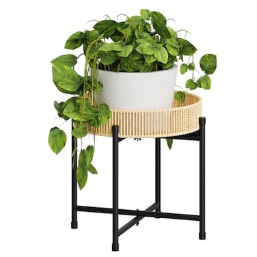 Bamworld Rattan Plant Stand Indoor Boho Plant Table for Large Plants Single Plant Stool Plant Holder for Living Room Bedroom