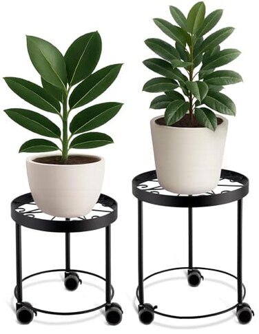 US Original Indoor Plant Stand with Wheels 2 Sizes Metal Rolling Flower Pot Risers for Potted Plants 12 10 Diameter