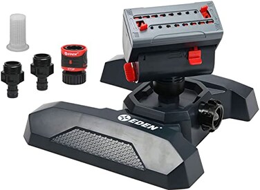 Eden 95124 Adjustable 4Way Mini Turbo Oscillating Sprinkler WQuick Connect Starter Set Covers up to 4069 sq ft Heavy Weight Base