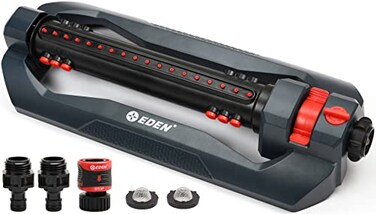 Eden 96212 Turbo Oscillating Sprinkler Covers Up to 4400 sq ft 18 Precision Nozzles Adjustable Range Flow Control Triple Nozzle Width Switches Turbo Drive Motor Quick Connect Bundle