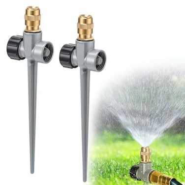 Acostop 2 Pack Metal Lawn Sprinklers for Yard 360 Coverage Water Sprinklers Adjustable Brass Nozzle with Aluminum Alloy Spike Base for Small Garden Irrigation